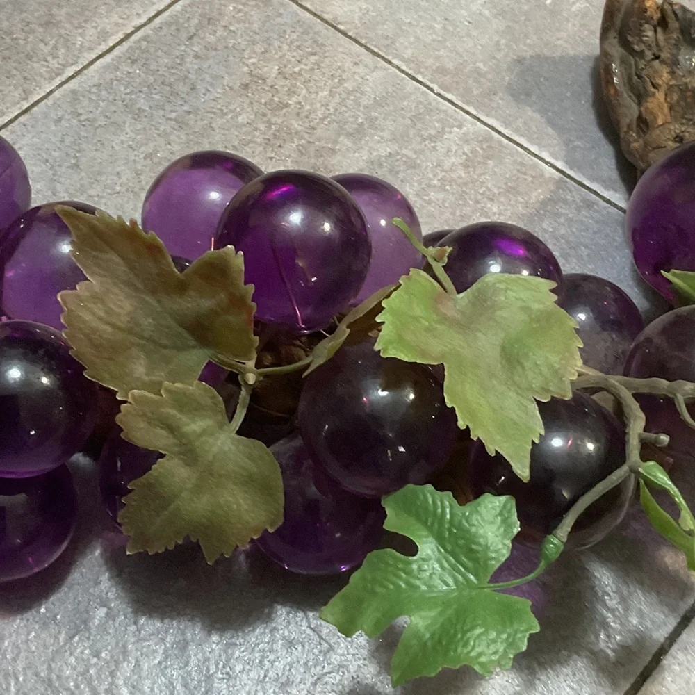 Decorative Purple Grape Cluster with Leaves purple glass